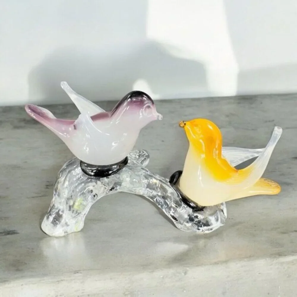 Venetian Italian Glass Love Birds Figurine Decor Opaline‎ Glass Hand Made AS IS